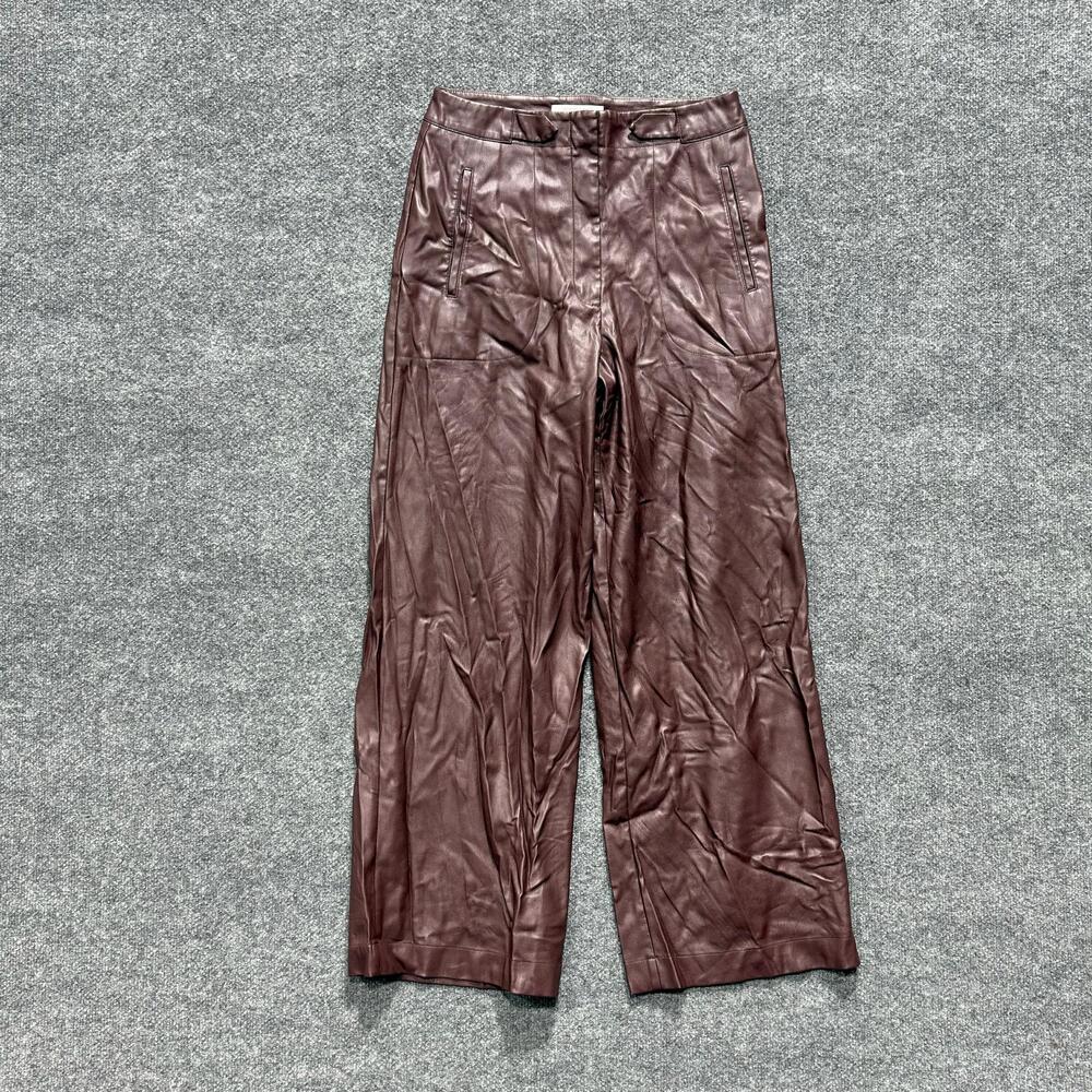 Ronny Kobo Pants Womens 6 Red Faux Leather Wide Leg Dress Trousers Pockets
